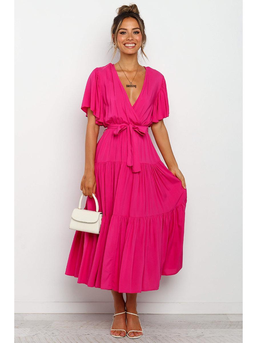 

Богемное платье с V-образным вырезом, принтом, короткими рукавами и приталенным силуэтом, длинное, в наличии XXL