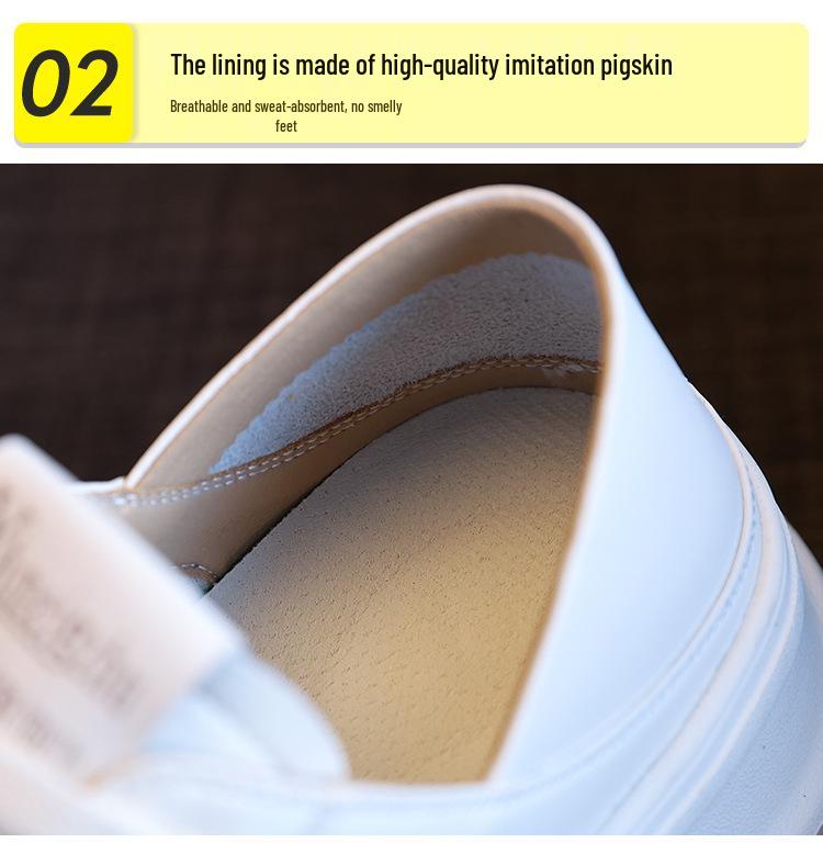 Genuine Leather White Round Toe Sneakers - Versatile Thick Sole, Flat Bottom, Two-Wear Sports Casual Women's Skate Shoes