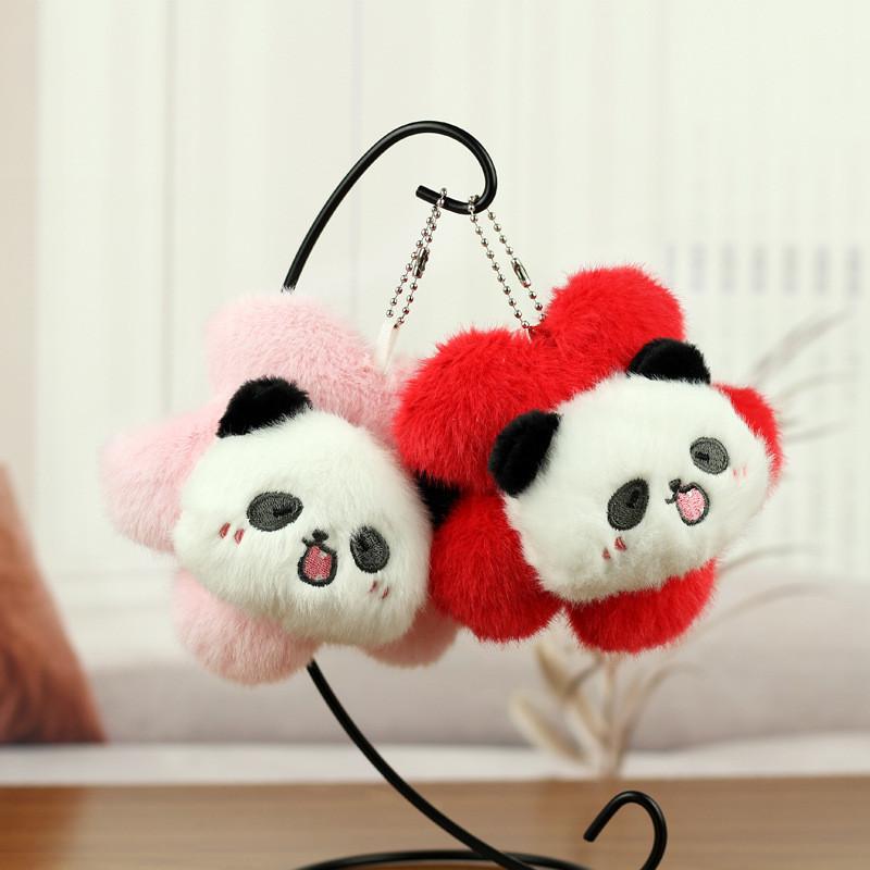 Charming Panda Plush Keychain With Vibrant Flower Accents Ideal For Bag Accessories