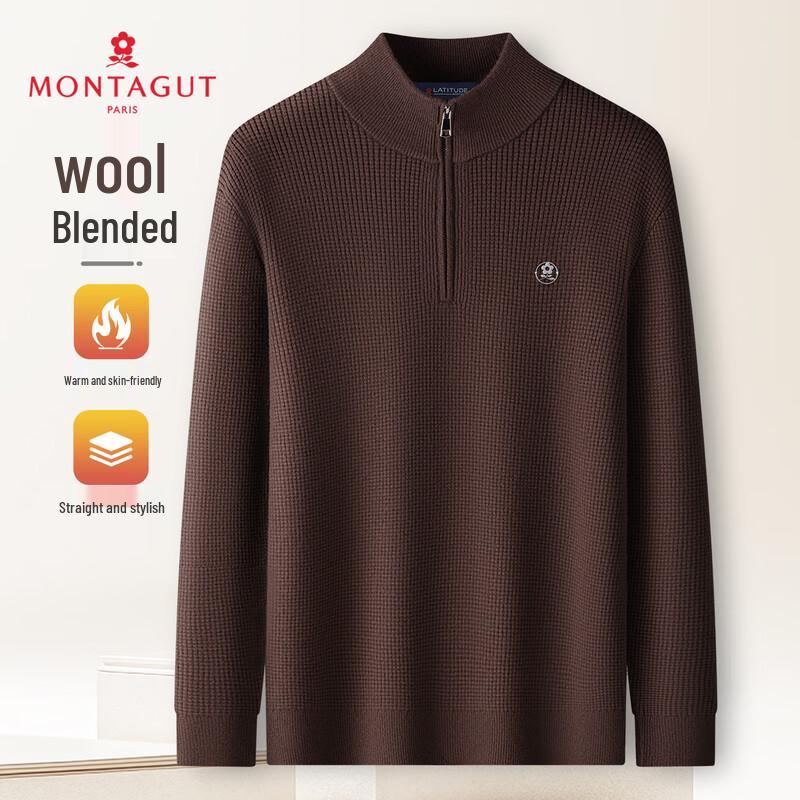 

MONTAGUT Men s Wool Blend Half-Zip Stand Collar Knit Sweater XL
