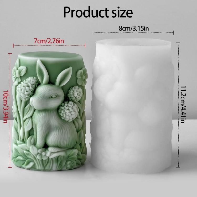 Holiday Silicone Candle Mould Featuring Rabbits Pattern Easy Demolding Reusable Cylinder for Home Decoration