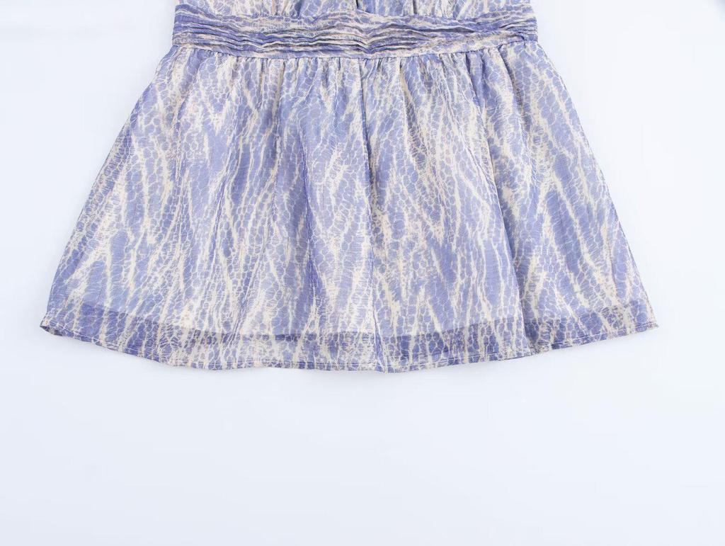 Spring/Summer 2025 Sexy Backless V-Neck Spaghetti Strap Short Print Dress