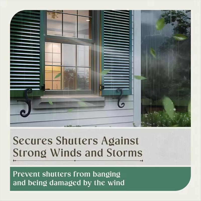 2025+ 2Pcs Cast Iron Shutter Fasteners - Decorative S-Shape Shutter Dogs Hardware - Rust- External Shutter Tieback 2pcs