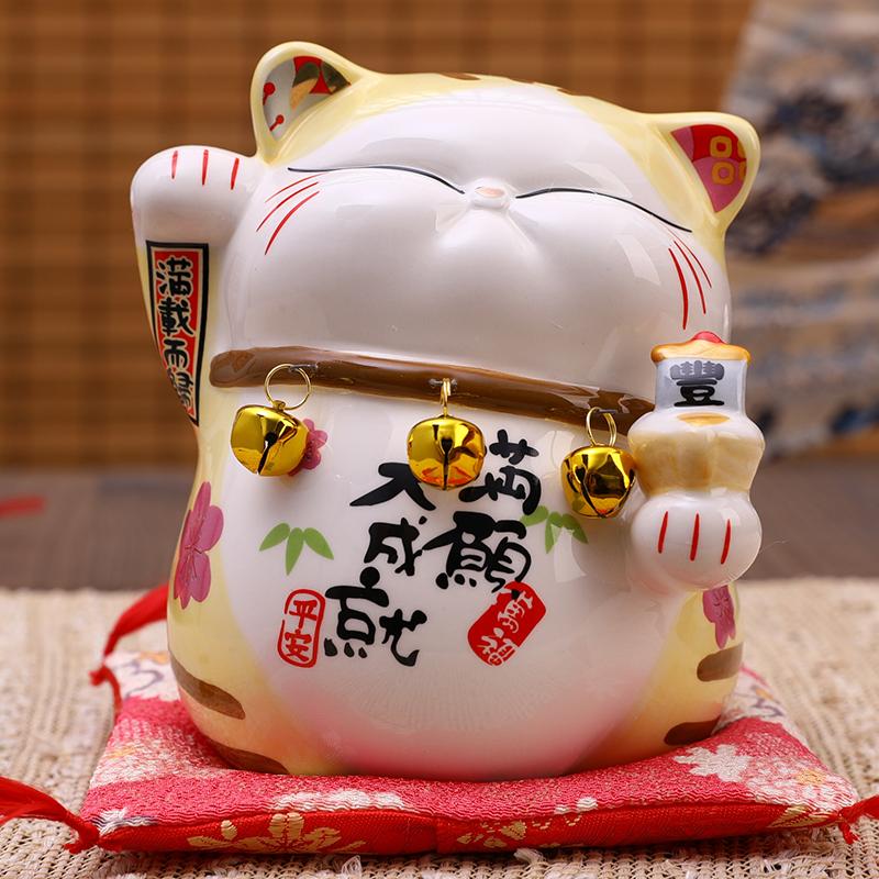 5.7 Inch Persian Cat Figure Ceramic Lucky Fortune Cat Maneki Neko Ornament Money Box Coin Bank Desktop Gift Figurine