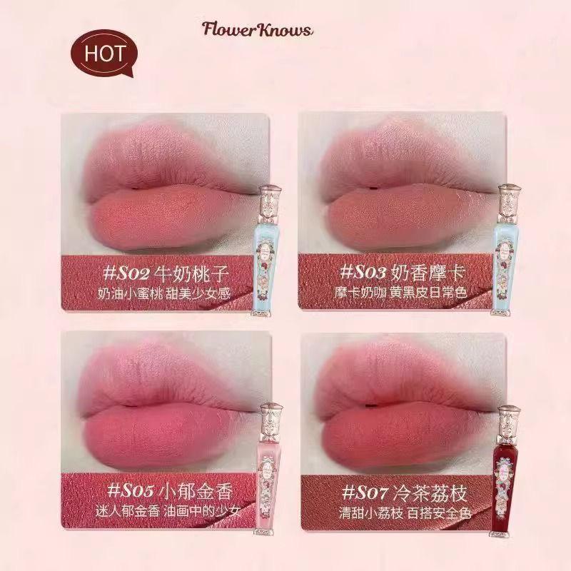 Flowerknows Strawberry Rococo Lip Cream Cloud Liquid Lip Stick Lip Glaze Matte Velvet Korean Makeup Long Lasting Lipgloss