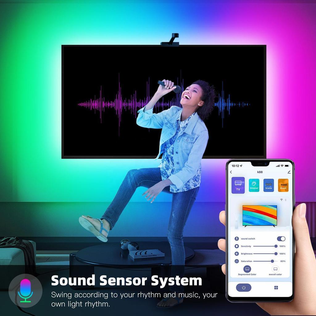 Graffiti App Control LED Light Strip for 55-65-Inch TV Background with Camera Sync