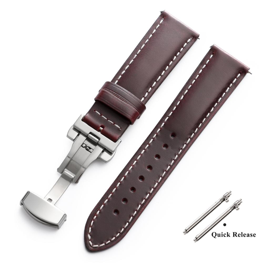 

Vintage Oil Wax Leather Watch Strap 18mm 20mm 22mm Universal Head Layer Cowhide Watchband Accessories Butterfly Buckle Bracelet 22mm