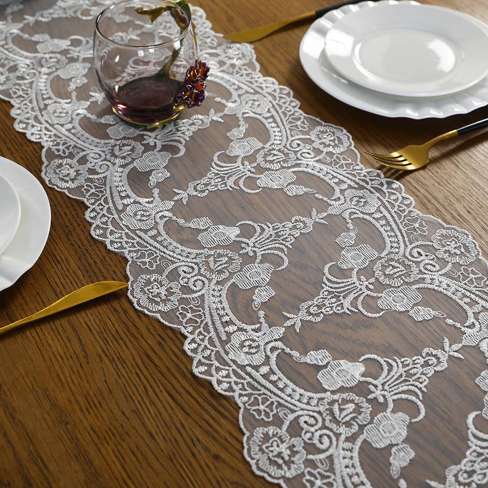 Embroidered Lace Table with Plant Patterns for Cabinet Decoration