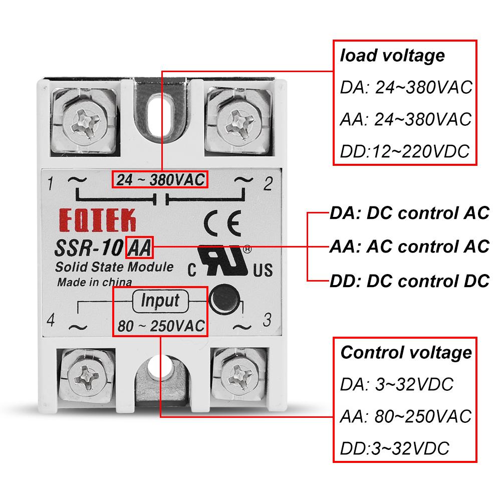 Solid State Relay 10A 25A 40A Single Phase Module 3-32V Input DC 24-380V AC Output High Quality SSR-10DA SSR-25DA SSR-40DA Relays 5
