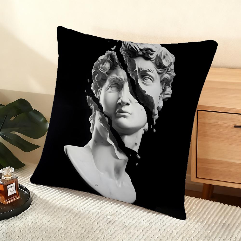 Cushion Cover Silky Short Plush Home Sofa Cushion Cover - Invisible Zipper Home Decoration David Sculpture