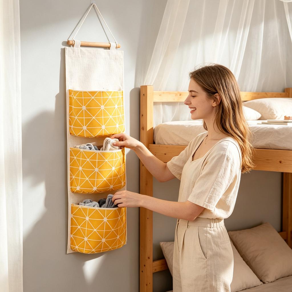 3pc Dormitory Bed Storage Hanging Bag + Hook