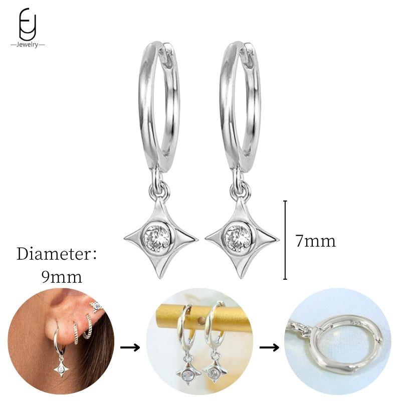 925 Sterling Silver Needle Vintage Heart/Shell Pendant Earrings Round/Square Plate Hoop Earrings for Women Party Fashion Jewelry