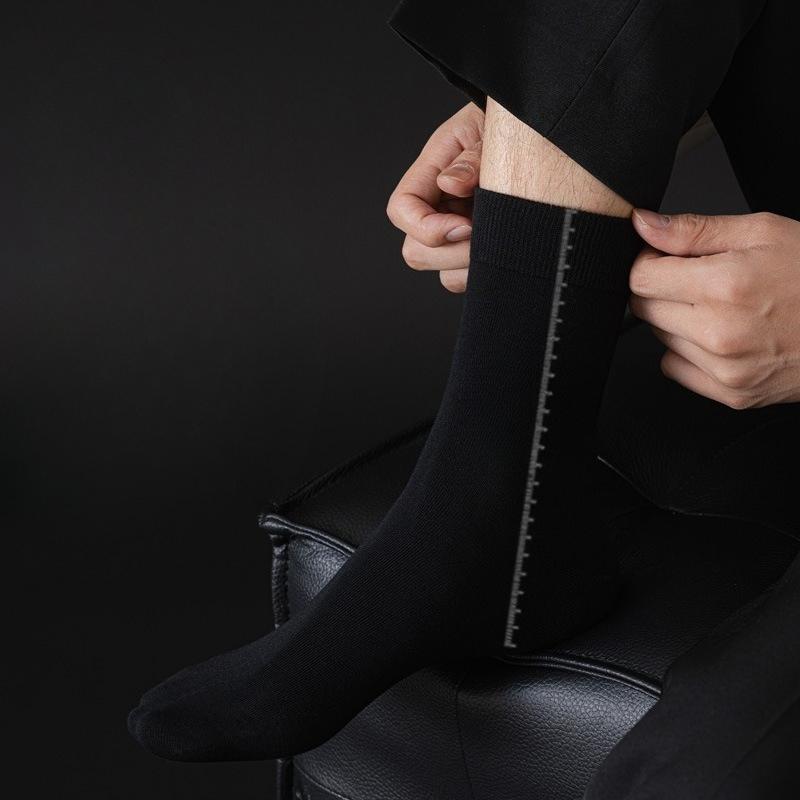 Autumn and Winter Men's Black Business Socks, Men's Socks, Pure Cotton Sweat-absorbing and Deodorizing Mid-calf Socks, Antibacterial Long Calf