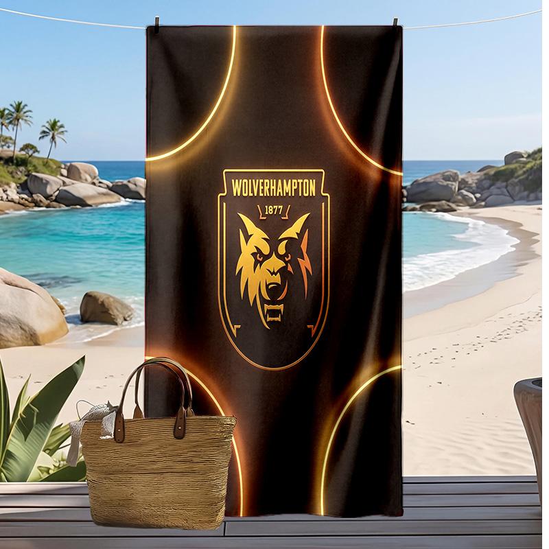 Asciugamano da Spiaggia Stampa Calcio Wolverhampton Wanderers, Asciugamano Grande Morbido Asciugatura Rapida per Spiaggia Campeggio Nuoto