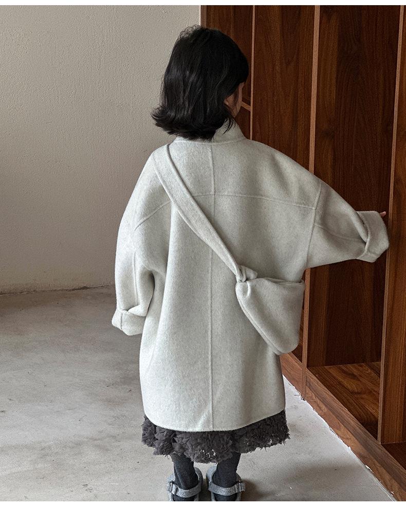 Kinder-Kaschmir-Wendemantel Herbst/Winter 2025, Koreanischer Stil, Mittellanger Wollmantel für Mädchen.