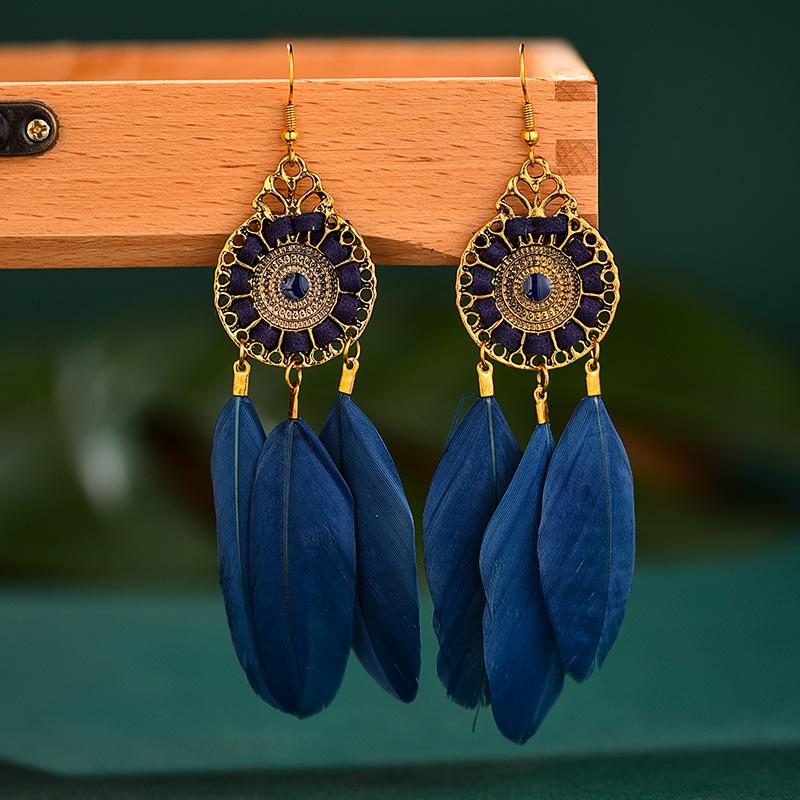 Bohemian Vintage Long Round Winding Feather Earrings for Women Ethnic Simple Elegant Dangle Earring Female Vacation Jewelry