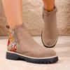 Winter 2025 Suede Print Booties Women's Plus Size Side Zipper Vintage Round Toe Muffin Martin Boots