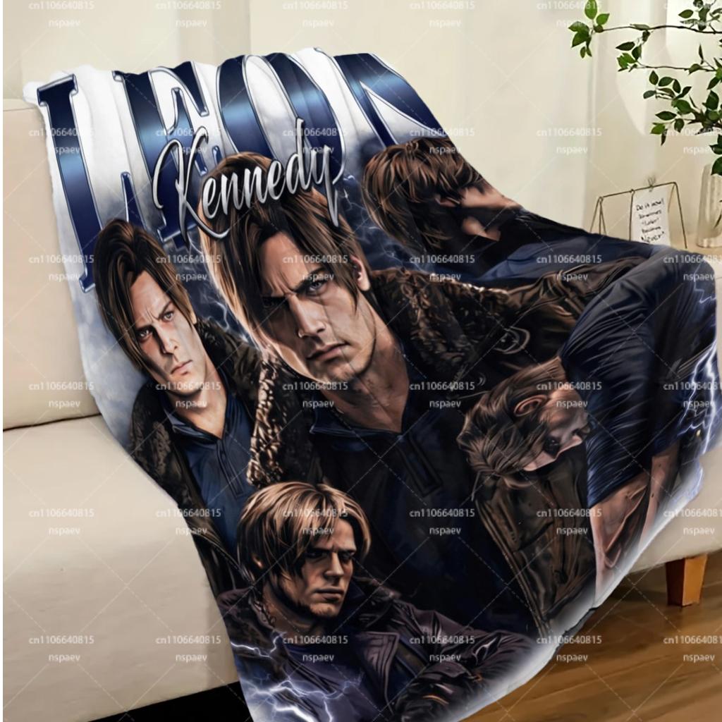 R-Resident E-Evil L-Leon S. Kennedy Fleece Blanket, RE4 Game Character Throw Blanket, Gamer Bedroom Decor Gift