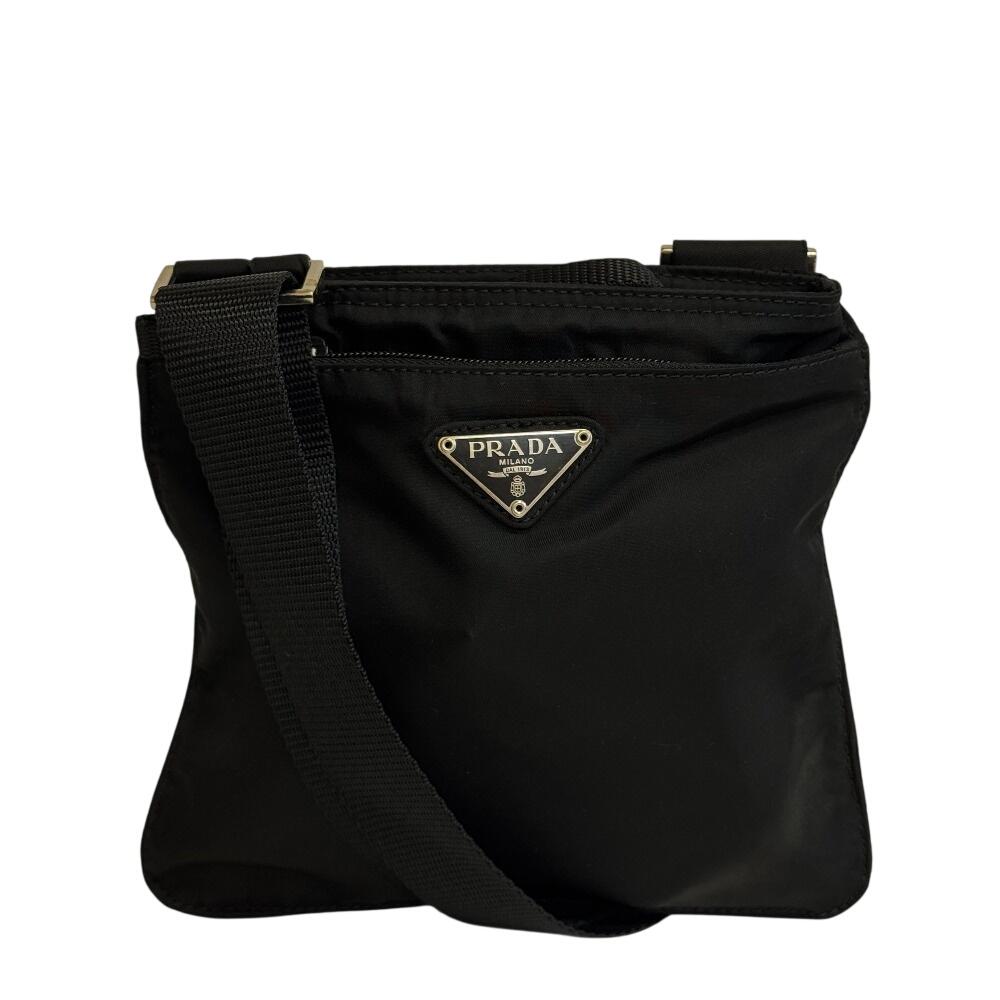 PRADA BT7372 Sacoche with triangle logo Test Nylon Shoulder Bag black Nylon unisex Used