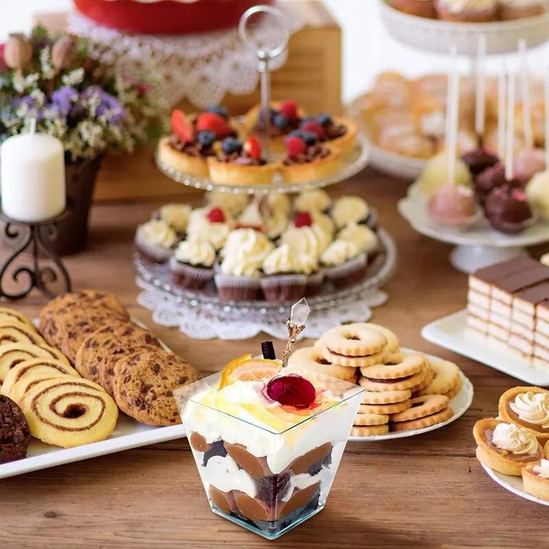 20 X 2oz Square Mini Dessert Cups With Spoons, Clear Plastic Parfait Appetizer Cup for Tasting Party Desserts Appetizers