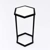 Hexagonal Marble Table Set of 2 – Modern Nesting Accent Tables with Black Metal Base