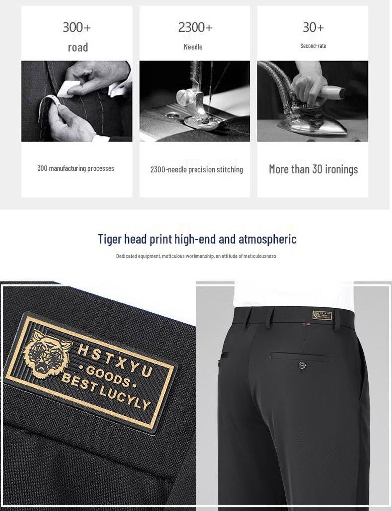 Herren Eisseide Stretch Business Casual Anzughose – Mittleren Alters, Einfarbig, Bügelfreie Hose