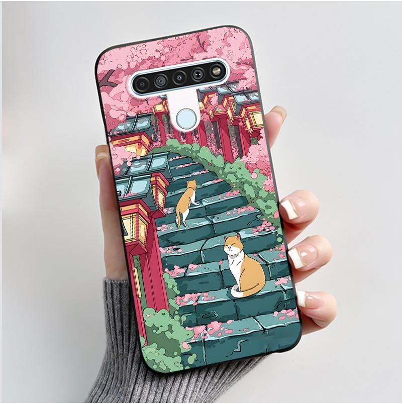 Cute Case For LG Q61 Capa For LG K61 Coque For LG Q70 Fundas Printing Shell Protective Cover Soft Silicone Cartoon Black Casing