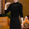 Women's Winter Lace Patchwork Plush Base Layer Top – Stylish, Slimming, Warm, and Fashionable.