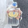 Square Flat Transparent Portable Water Bottle with adjustable strap lightweight for hiking school travel office