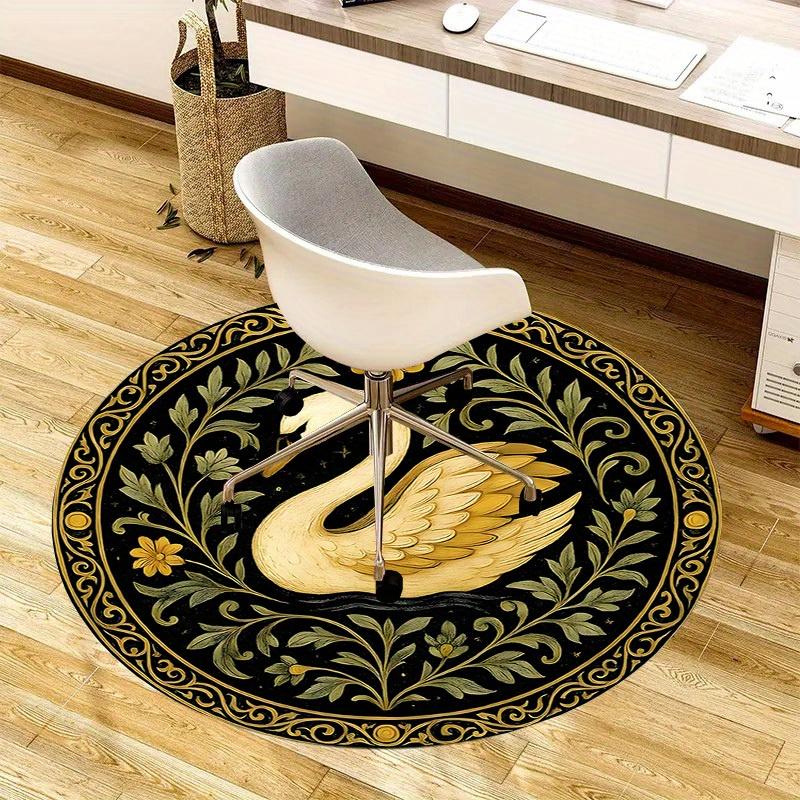 1pc Multi Surface Chair Mats Golden Swan with Floral Border Perfect for Decorating Office Chairs, Living Rooms, Or Bedrooms.dt075