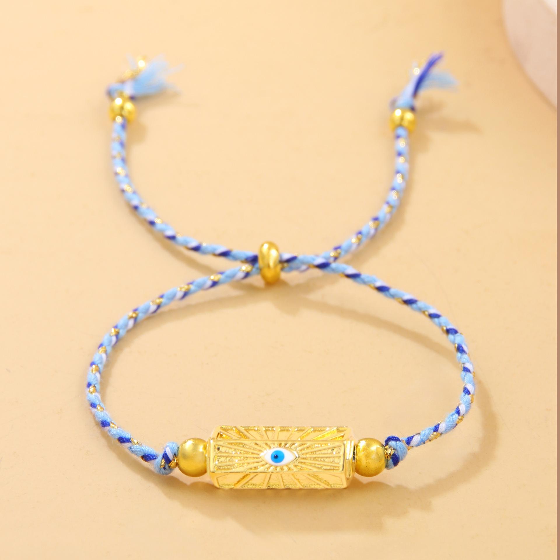 

JMXD INS Модный браслет из цветного хлопка в богемном стиле с шестигранной призмой и сглазом, универсальное модное стильное унисекс украшение золотой