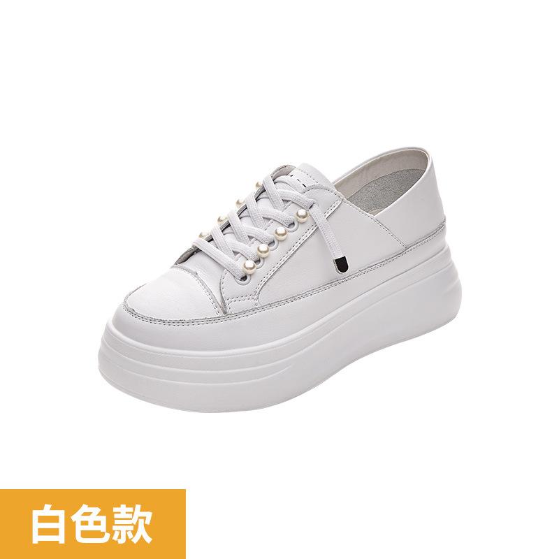 Thick-soled Little White Shoes for Women's 2025 Spring New Models, One Pedal Inner Height Increase, Shallow Mouth Soft Leather, Two Wear Lightweight B