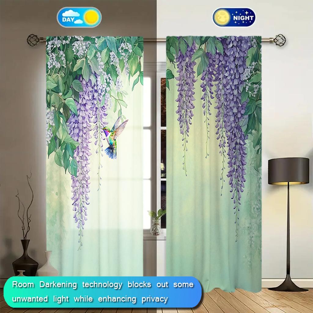 2pcs Wisteria Sinensis Printed Curtain for Home Decor - Rod Pocket Window Treatment for Bedroom   Office   Kitchen