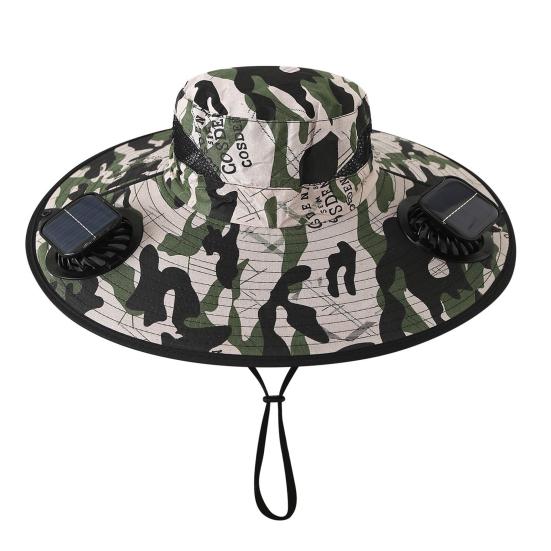 Cappello a Ventilatore Solare, Cappello da Sole a Tesa Larga UPF 50+ con 2 Ventole, Ricaricabile Solare e USB, 3 Velocità per Pesca/Campeggio/Escursionismo/Giardinaggio