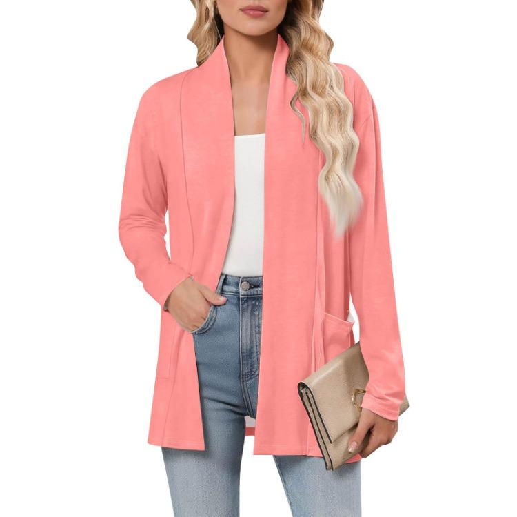 Cardigan da Donna a Manica Lunga, Scollo a V, Leggero, Casual, Lento, Sottile, con Tasche
