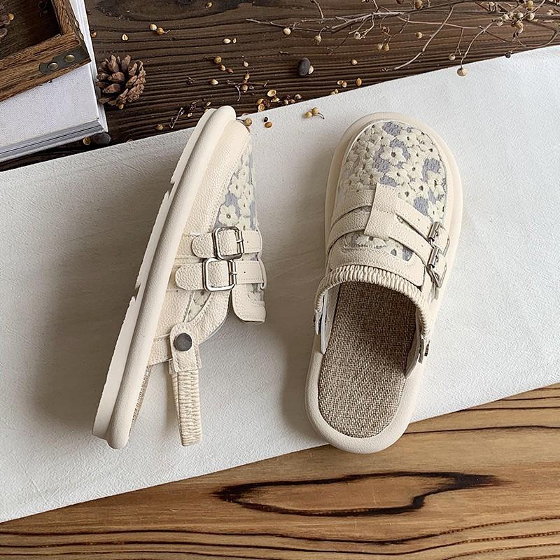 

Baotou hollowed-out sandals women s 2025 summer new breathable soft-soled shoes with two back straps and flat-soled sandals 40 бежевый