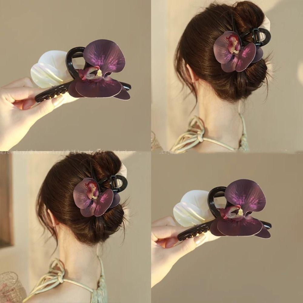 Shark Clip Flower Hair Claw Ponytail Clip Large Shark Clip Cute Butterfly Orchid Hair Clip  Female
