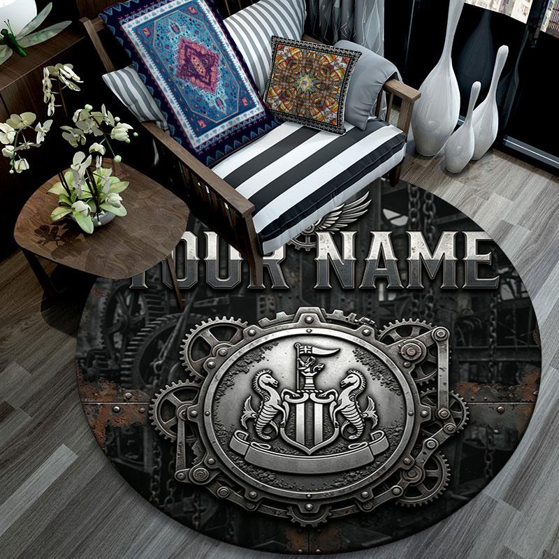 Custom Name,Newcastle United Pattern Round rug,Carpet Rug for Living Room Bedroom Playroom ,Non-slip Floor Mat,Holiday Gifts and Birthday Gifts.