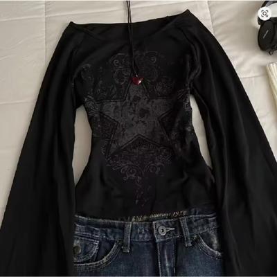 Trička s dlouhým rukávem 90. let Oblečení E-Girl Estetické Streetwear Trička s dlouhým rukávem Harajuku Punk Vzor s písmeny Sexy topy s dlouhým rukávem