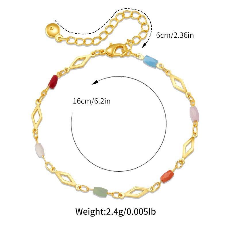 Women Fresh Style Gold Plated Color Crystal Rhombus Chain Holiday Bracelet