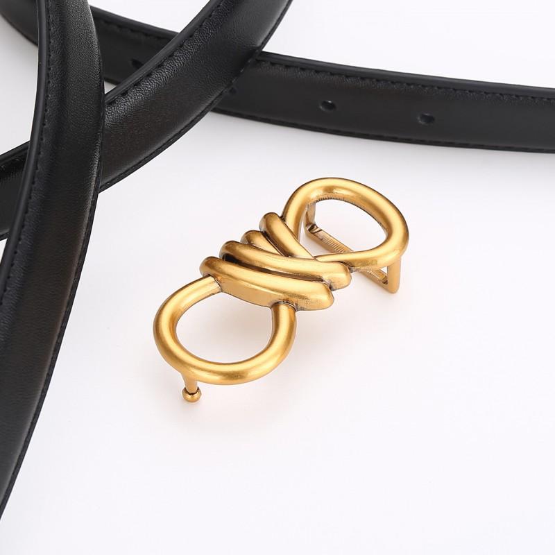 Womens Genuine Leather Belt With Zinc Alloy Buckle Slim 2.4cm Waistband Business Casual Outfits Adjustable 100/110cm