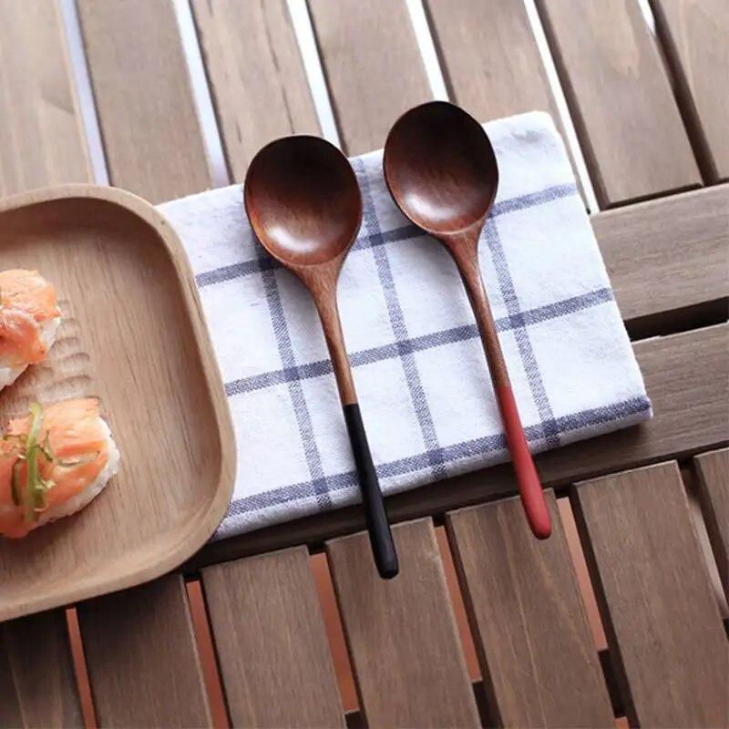Japanese Style Spoon Solid Wood Tableware Log Wooden Spoon Portable Round Lipstick Handle Small Spoon