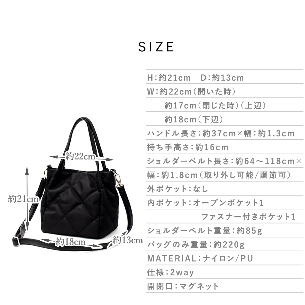 VITAFELICE Quilted 2-Way Mini Tote Bag for Women (inb-10069z) (Charcoal)