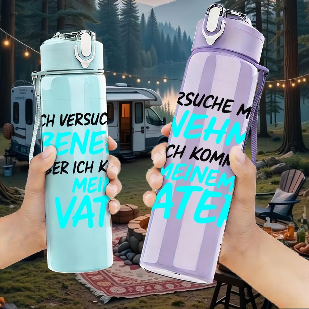1PC German Language Father Quote Pattern 750ml Color Plastic Sports Water Bottle Leakproof Flip Straw Lid Suitable for Sports Office Home Use