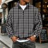 Men's Casual Flannel Quarter-Zip Long Sleeve Sweatshirt Plaid Print