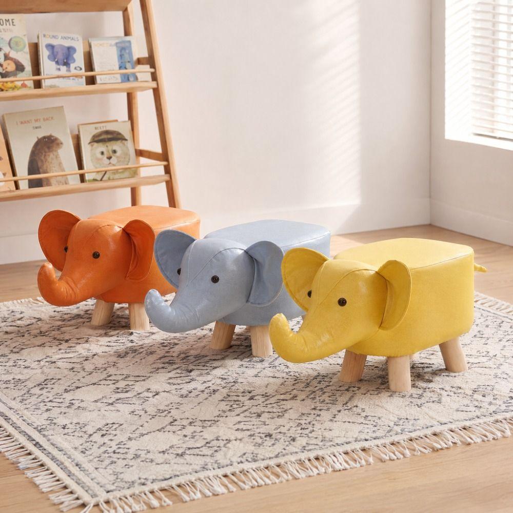 Durable Seating Chair Solid Wood Legs Elephant Footstool Kids Elephant Stool Living Room