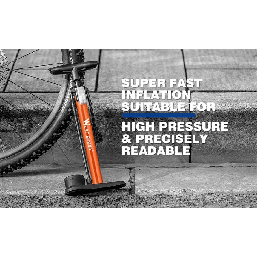 WEST BIKING Bicycle Air Pump With Gauge 160PSI High Pressure Tire Inflator Schrader Presta Cycling Pump MTB Road Bike Floor Pump