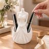 Decorative Dress Shaped Pen Stand 3D Printed Wedding Holder, Stationery Organizer with Dual Storage Artistic Table Decoration Slots for Pens