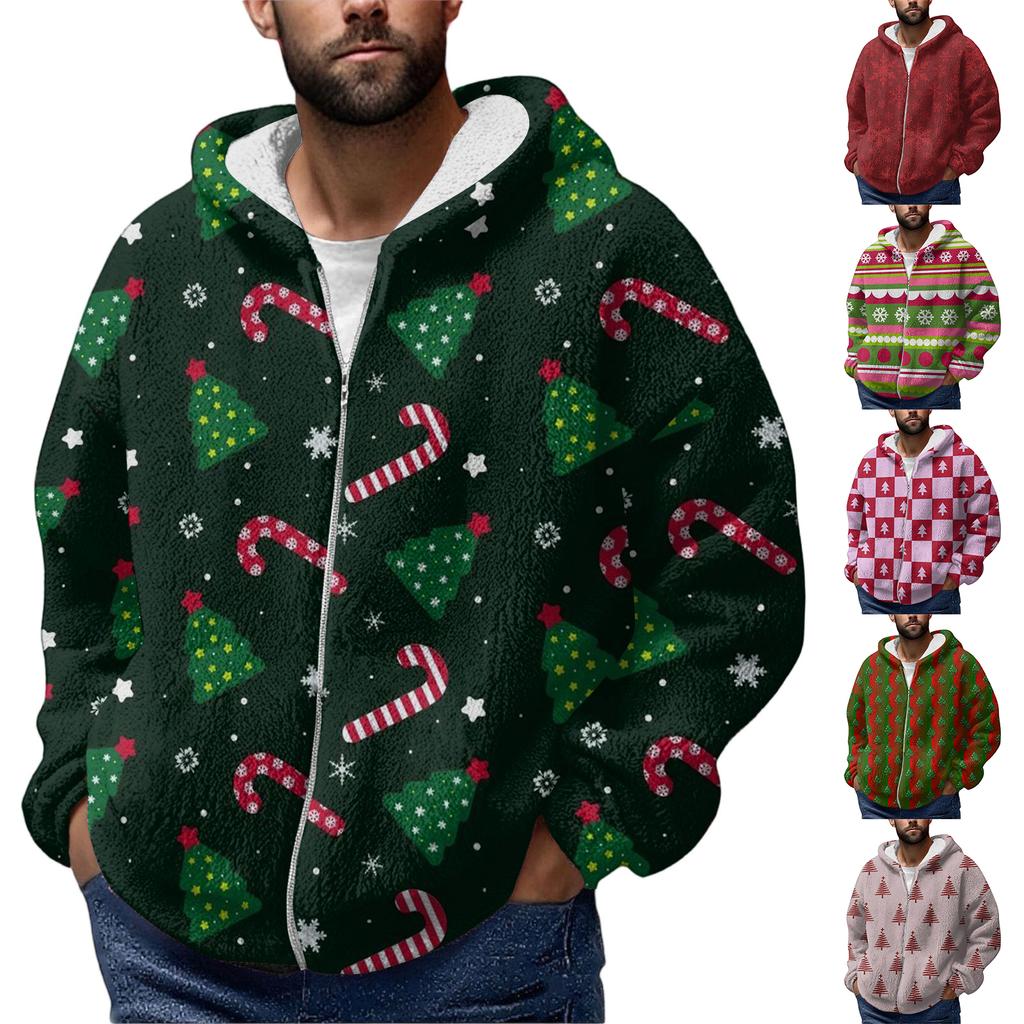Men'S Winter Zipper Hooded Fleece Sweatshirt With Patch Pocket Casual Jacket
