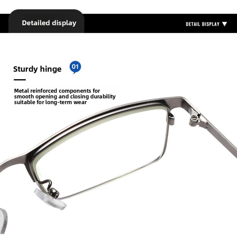 Vintage Metal Half Frame Reading Glasses Men's Business High Definition Anti Blue Light  Far Sight Eyeglasses with Diopter +2.5